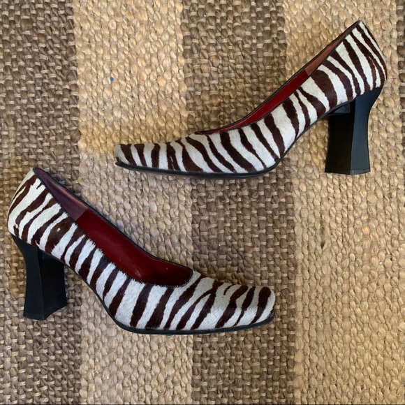 Nine West Zebra Pumps Square Toe block heel 90s - Picture 5 of 16